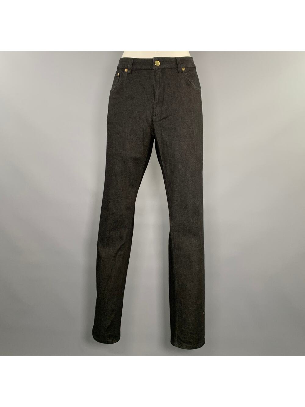 AGNONA Size 34 Black Grey Cotton Cashmere Straight Jeans